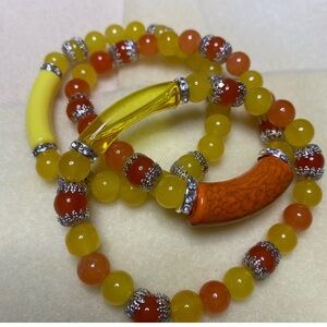 Women's yellow,orange Beaded Bracelet Trio
